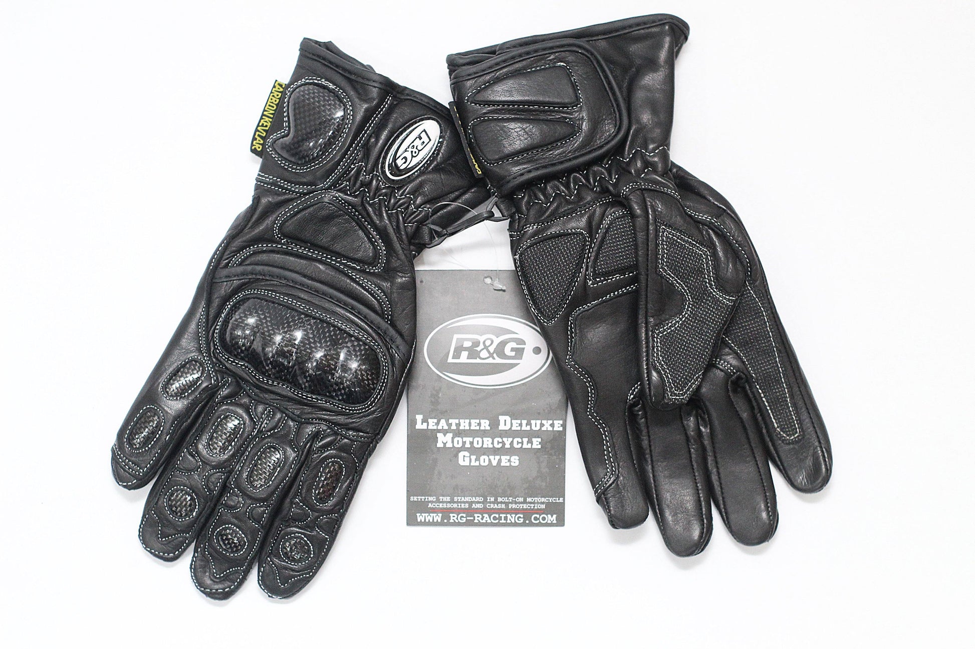 R&G Leather Deluxe Motorcycle Gloves (Black) - Durian Bikers