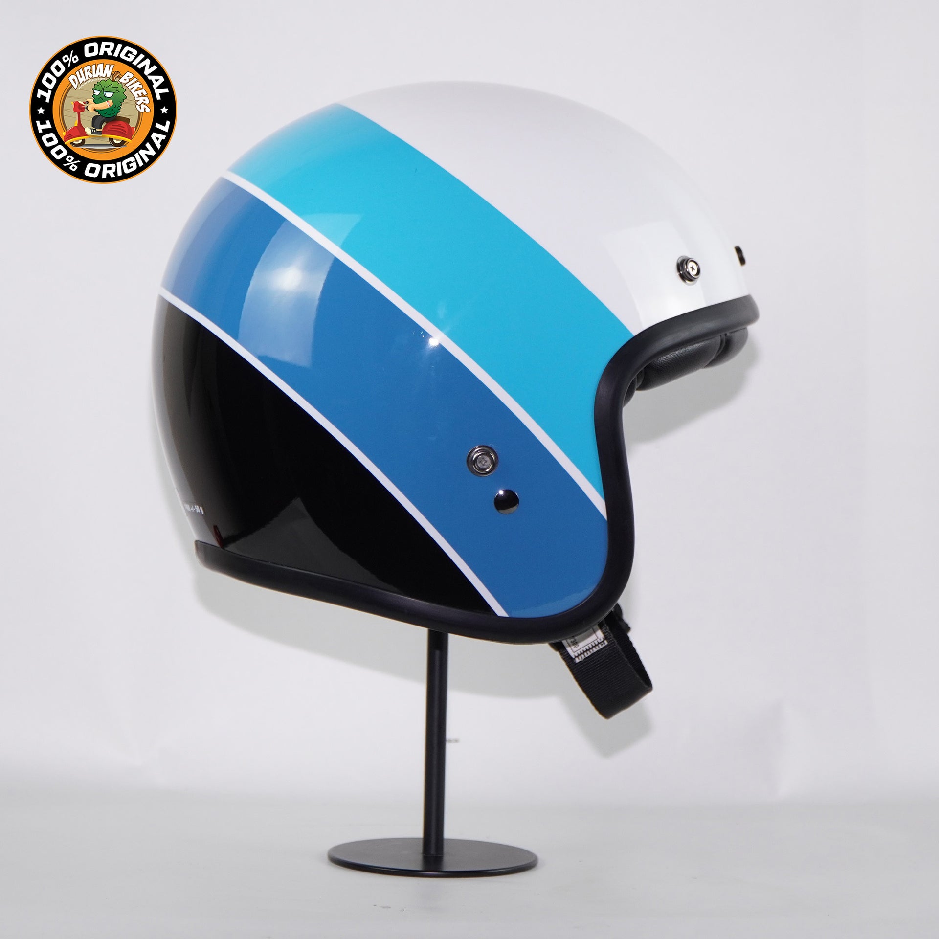 Bell Helmet Custom 500 (Riff Gloss White/Blue) – Durian Bikers