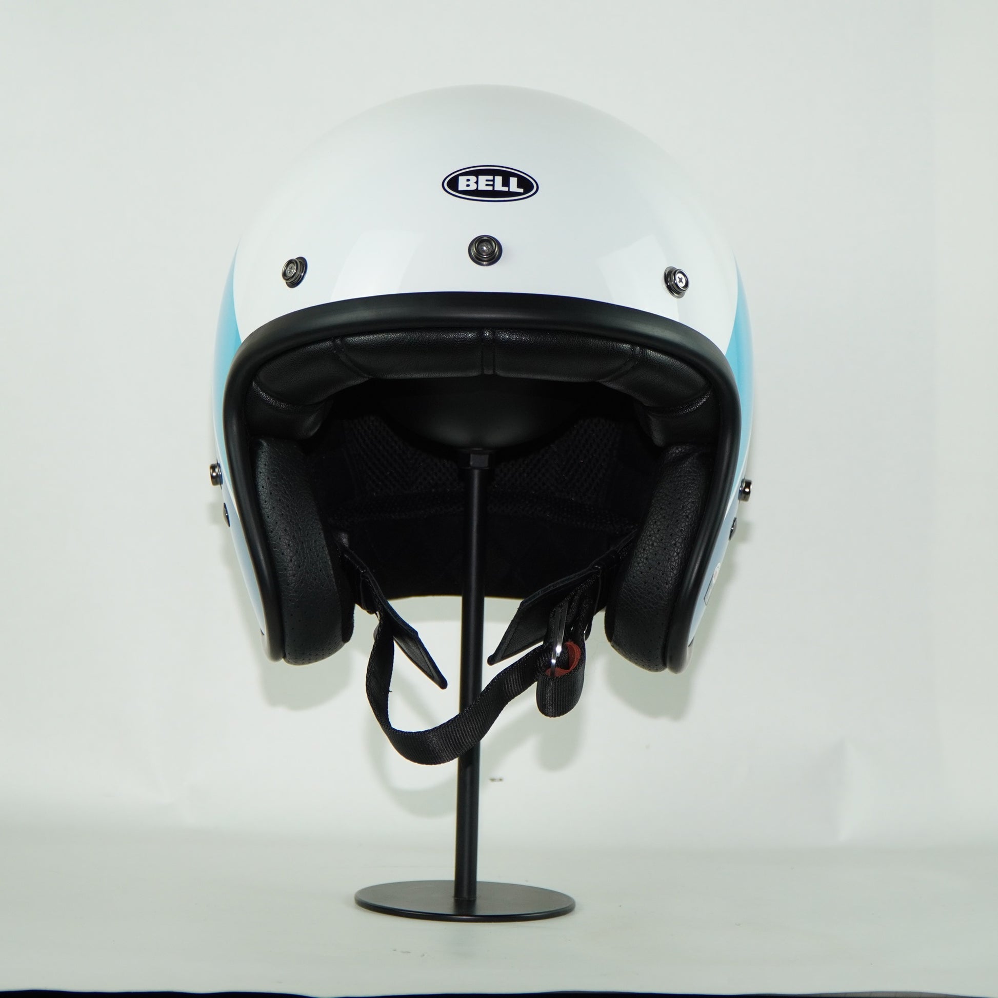 bell custom 500 helmet solid vintage white m Bell Helmet Custom 500 (Riff Gloss White/Blue) – Durian Bikers