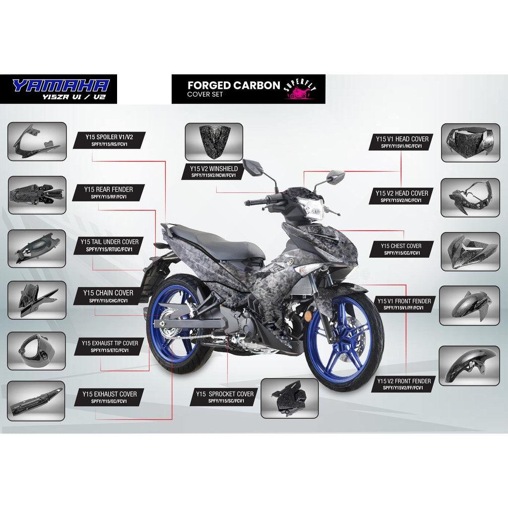 Superfly Forged Carbon V2 Exhaust Tip Cover for Yamaha Y15 V1 V2 - Durian Bikers