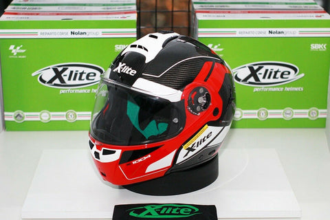 X-Lite X-1004 Ultra Carbon Charismatic N-Com (15 Corsa Red Chin Guard) - Durian Bikers
