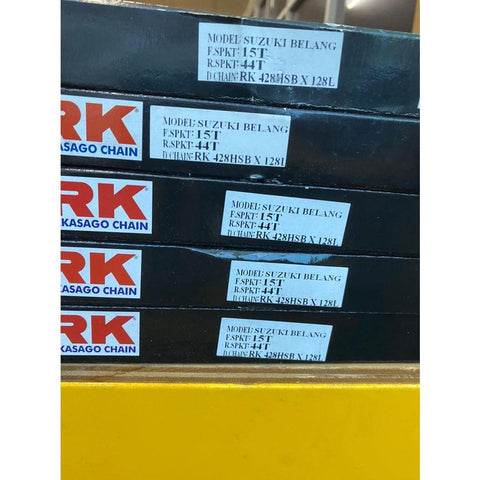 RK Chain & Sprocket Kit for Suzuki Belang (15T, 44T / 45T) 428HSB x 128L - Durian Bikers