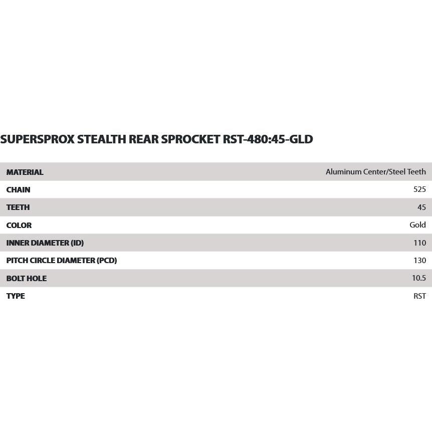 Supersprox Stealth Rear Sprocket For Yamaha Tracer 900/GT, MT-07, MT-09, R6, Suzuki GSX-S750, GSX-R1000 (RST-480:45-GLD) - Image 5